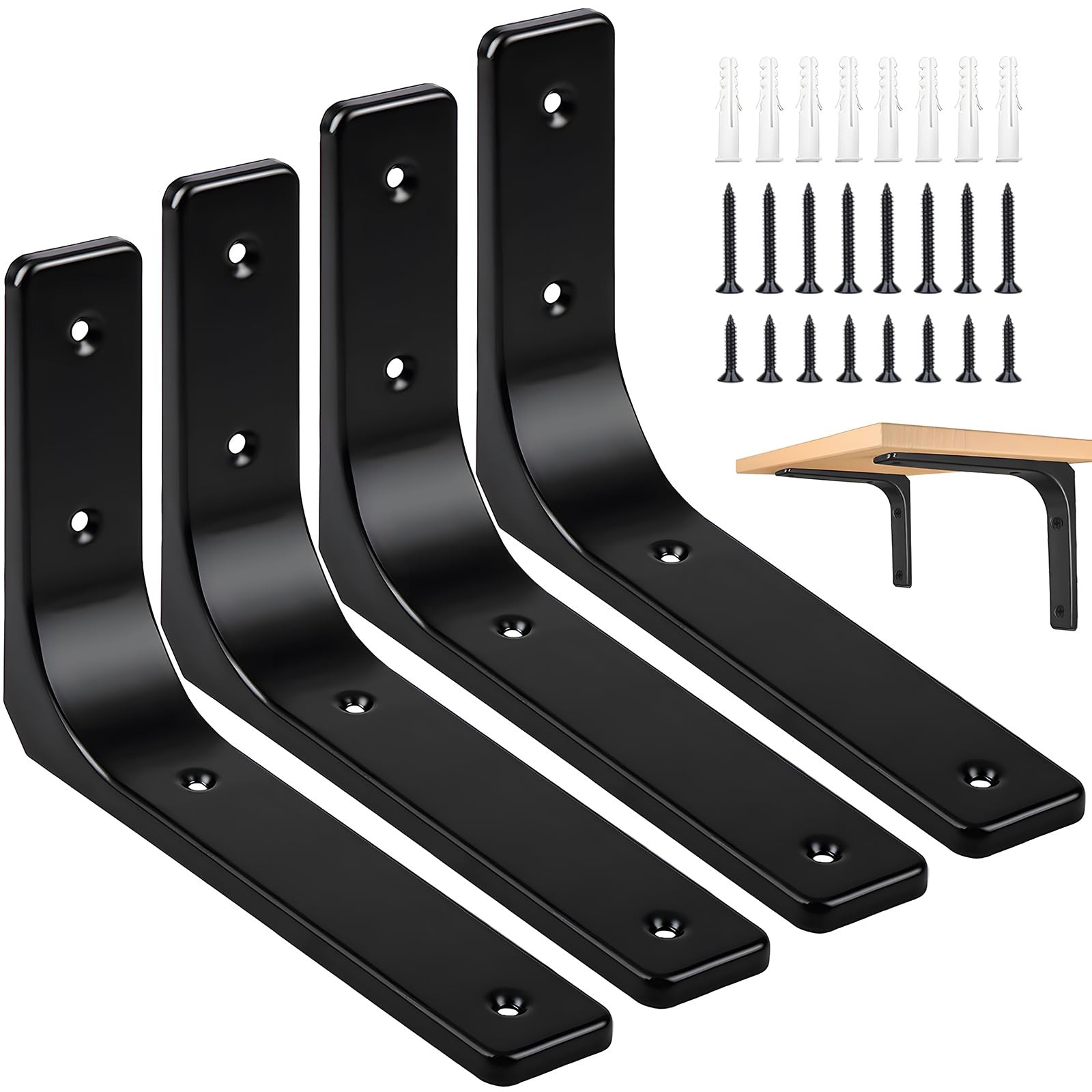 Heavy Duty Shelf Brackets L Shape 8x6 Inch Black Iron Metal Corner Supports 4PCS gallery