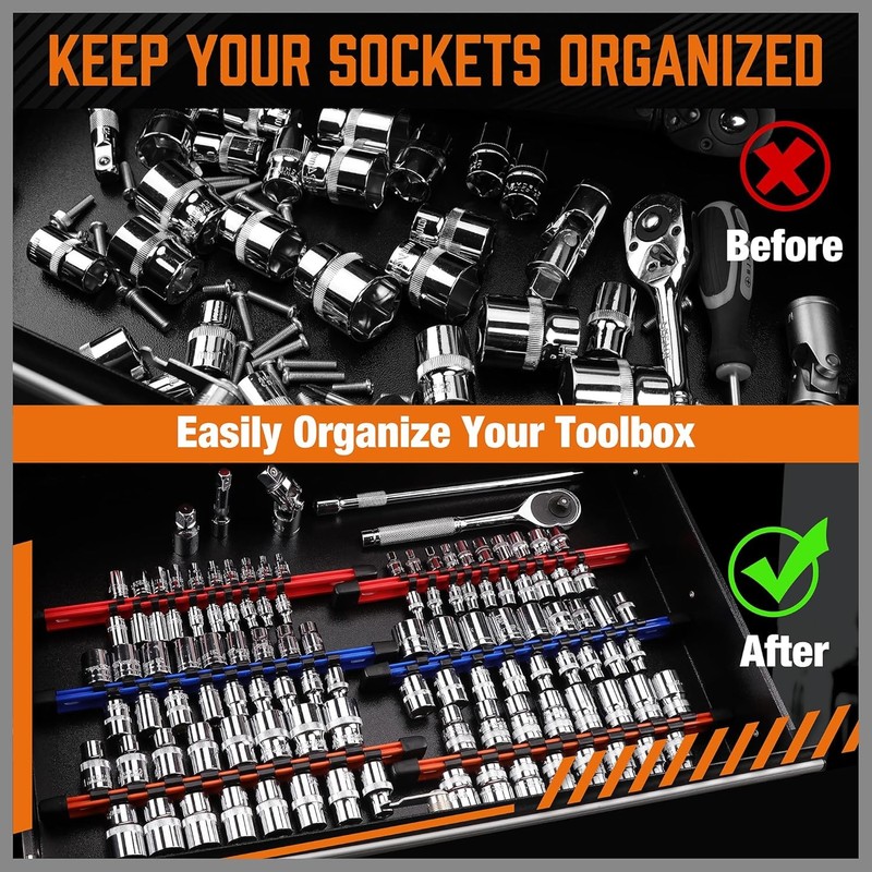 6PC Double Sided Socket Holder Organizer 1/4 3/8 1/2 Driver Shallow Deep Socket gallery