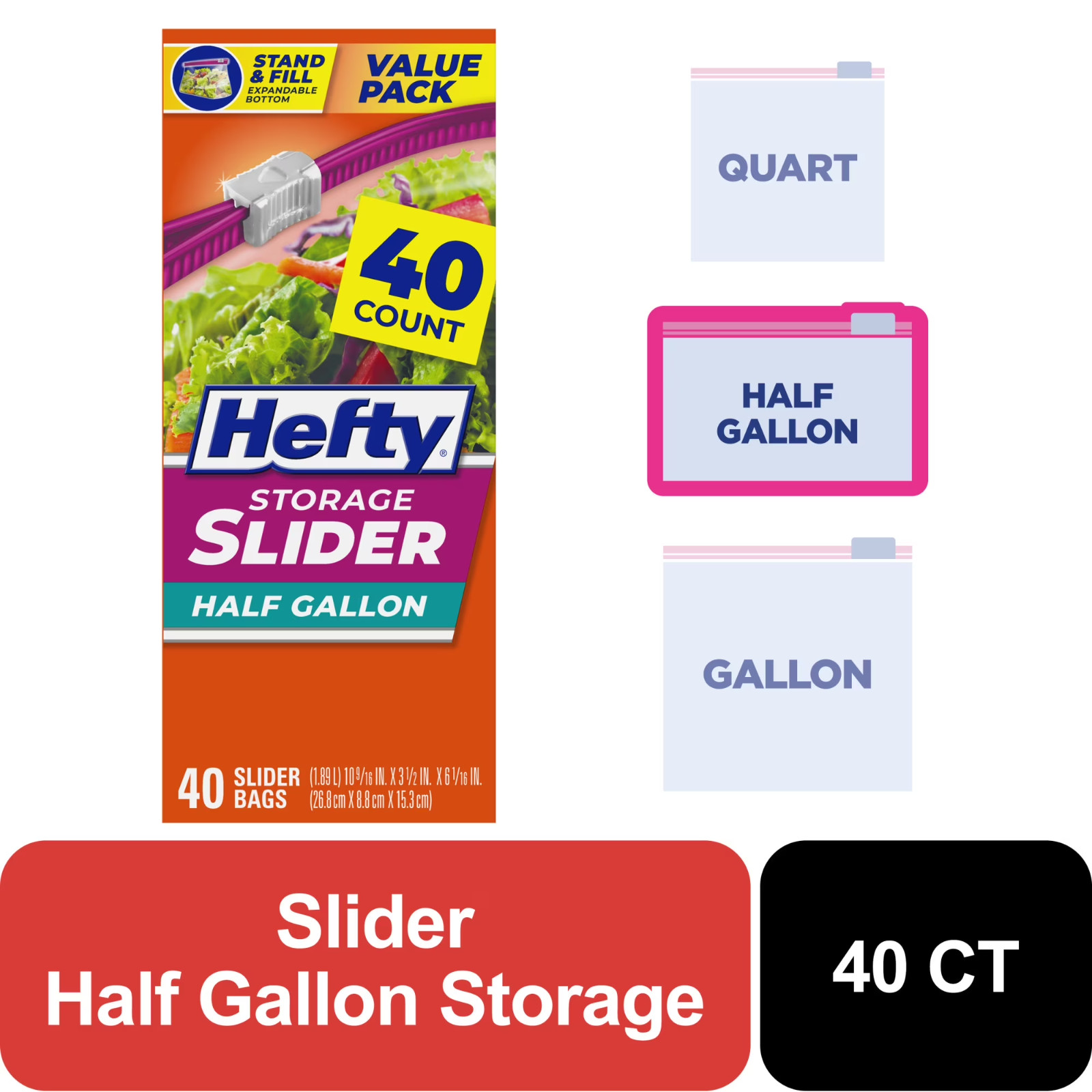Hefty Slider Freezer Storage Bags, Half Gallon Size, 40 Count gallery