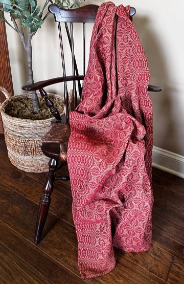 NEW PRIMITIVE THROW RED CREAMY TAN WOVEN 52" x 74" WICKFORD Cotton Farmhouse gallery