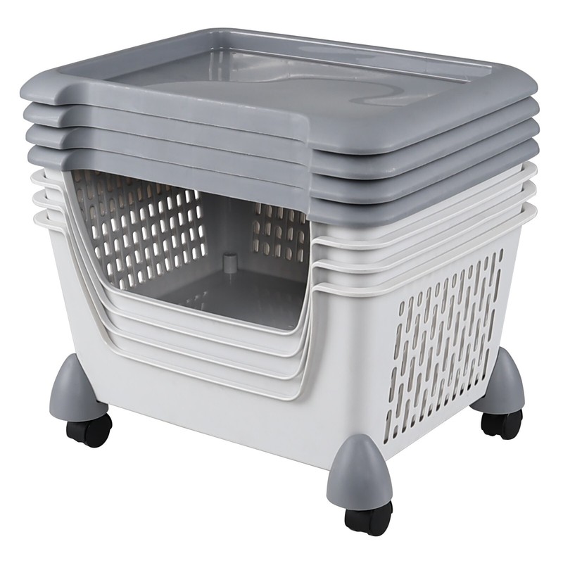 Kekow 4-Packs Plastic Stackable Storage Bins Large Storage Basket with Wheels gallery