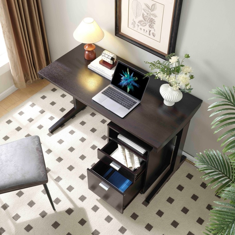 Home Office Computer Desk w/ Modesty Panel & Locking Wheels Two Detached Drawers gallery