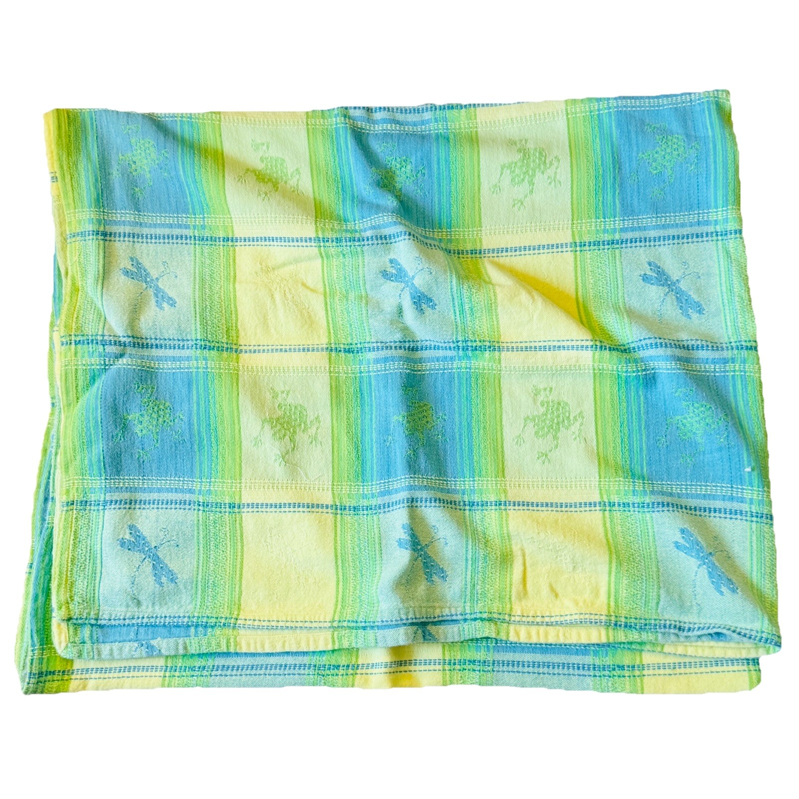 Spring Tablecloth Dragon Fly Frog Green Yellow Blue 56” X 90” Cotton Blend gallery