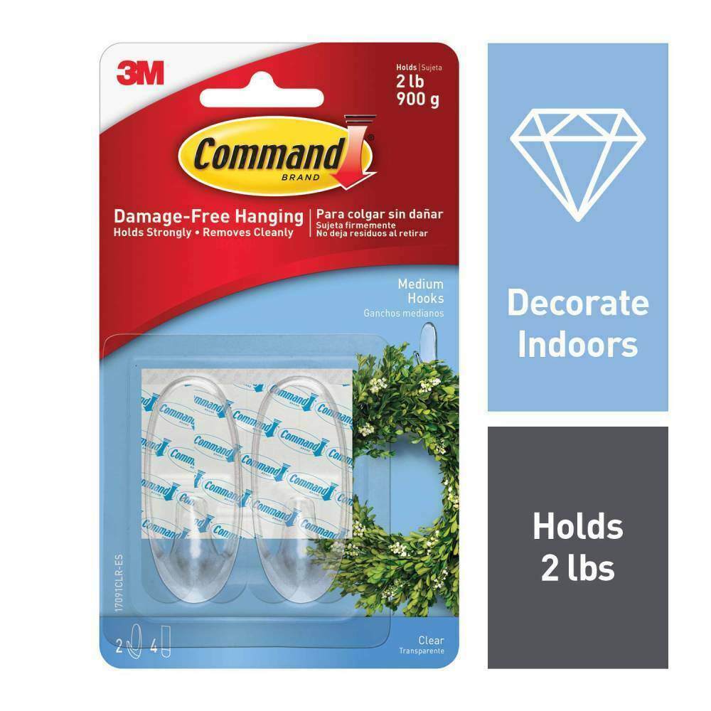 3 Packs 3M Command 2 Medium Clear Hooks & 4 Adhesive Strips Per Pack Max 2 lb gallery