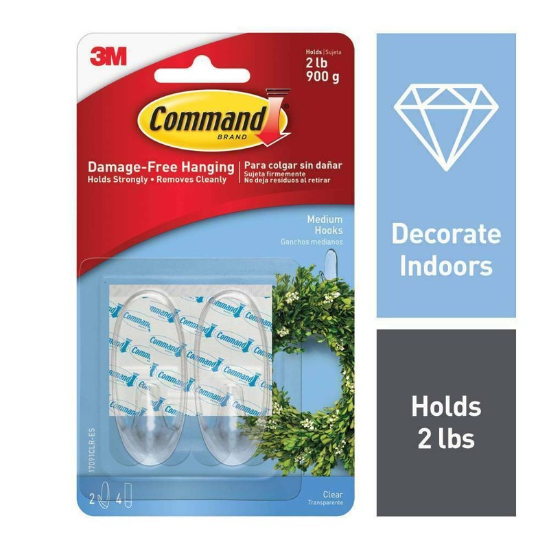 3 Packs 3M Command 2 Medium Clear Hooks & 4 Adhesive Strips Per Pack Max 2 lb gallery