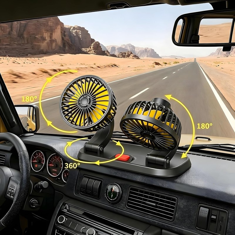 12V Dual Head Adjustable Dashboard Car Cooling Fan with Cigarette Lighter gallery