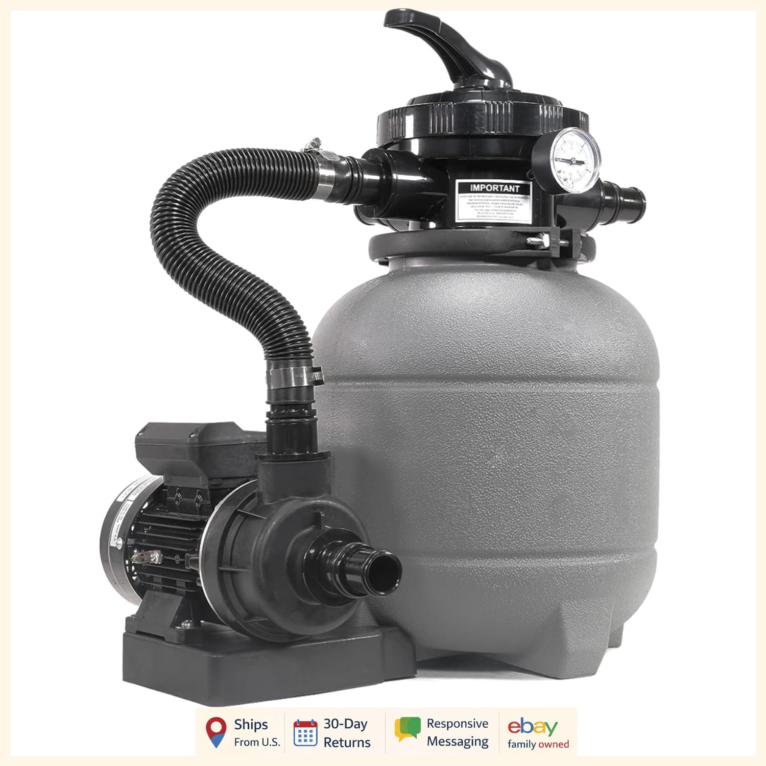 "Corded Electric Sand Filter Pump for Pools with 40 Gallons Per Minute Flow", gallery