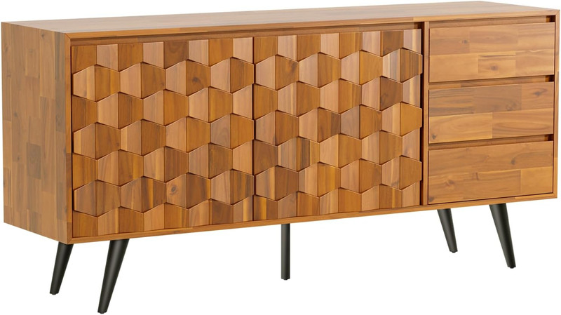 Mid Century Modern Solid Wood Sideboard with 2 Doors & 3 Drawers, Teak Brown gallery