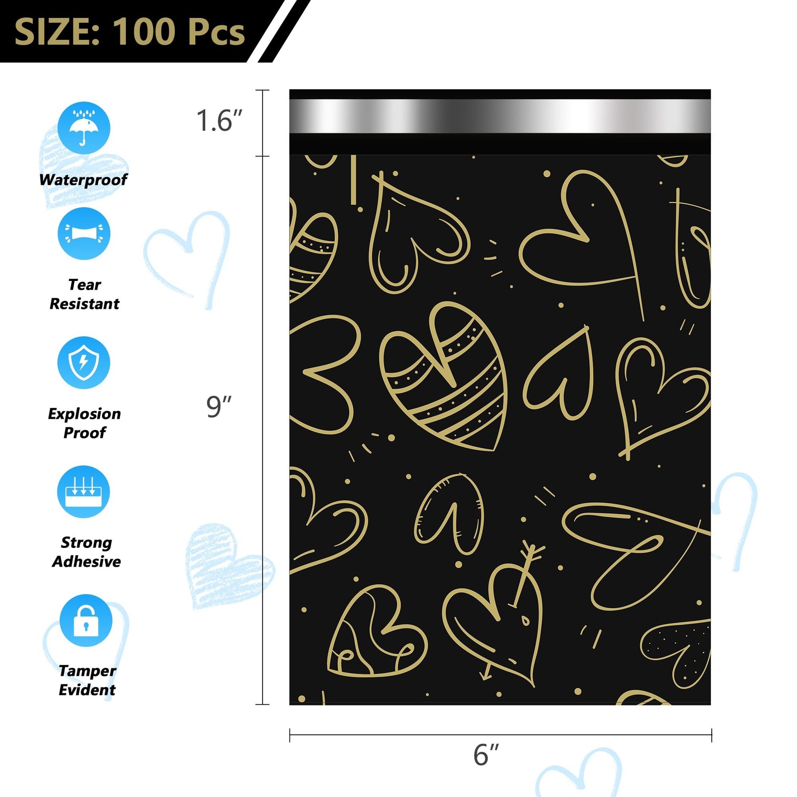 Poly Mailers 6x9 Inch 100 Pcs, Heart printed Thank You Shipping Bags with 2.4... gallery