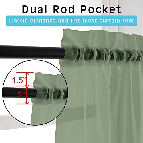 Sheer Curtains 36 Inches 2 Panels Set - 42"W x 36"L (Pack of 2) Sage Green gallery