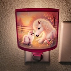 Night Light Pony And Cat Wall Plug In, Kids Room Night Light, Horse Theme Decor