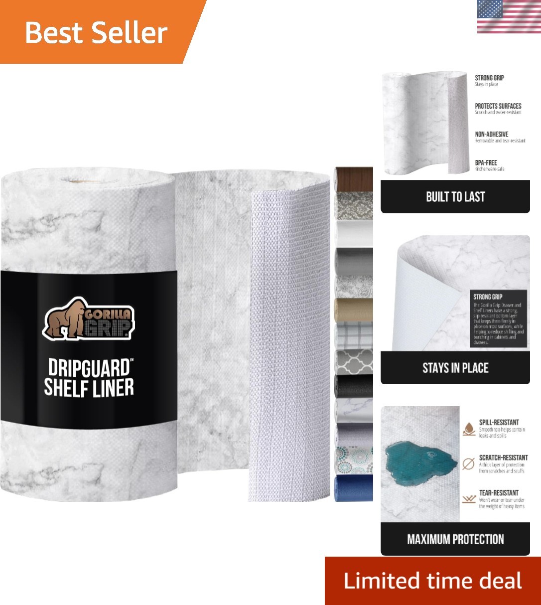 Versatile Marble Shelf Liner 12x240 - Non-Adhesive, Easy to Clean & Removable gallery