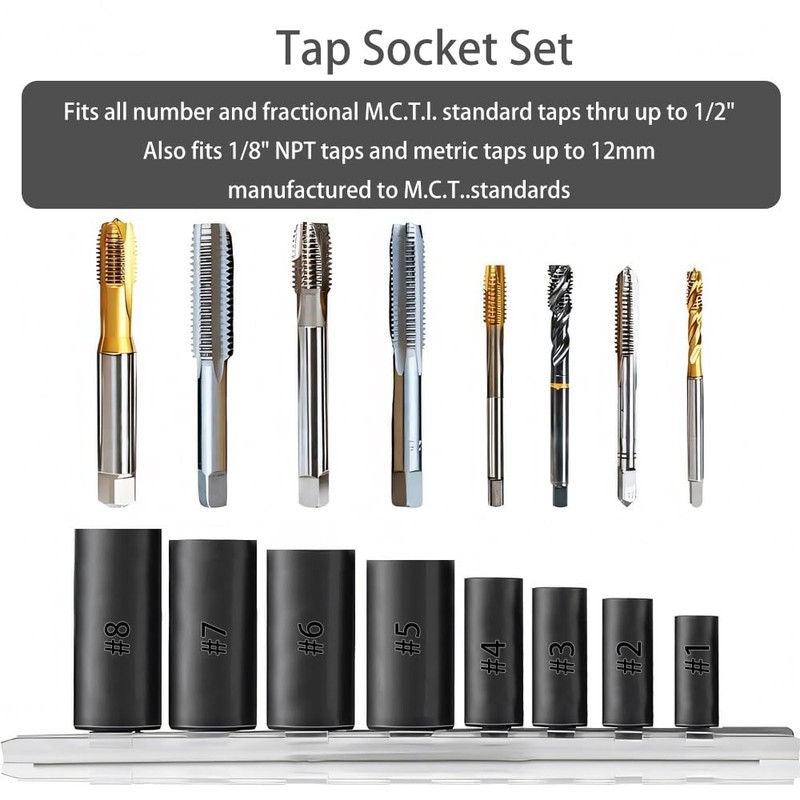 Tap Socket Set 70500 8 Piece Tap Sockets for 1/4 & 3/8 Drive Fits MCTI Standard gallery
