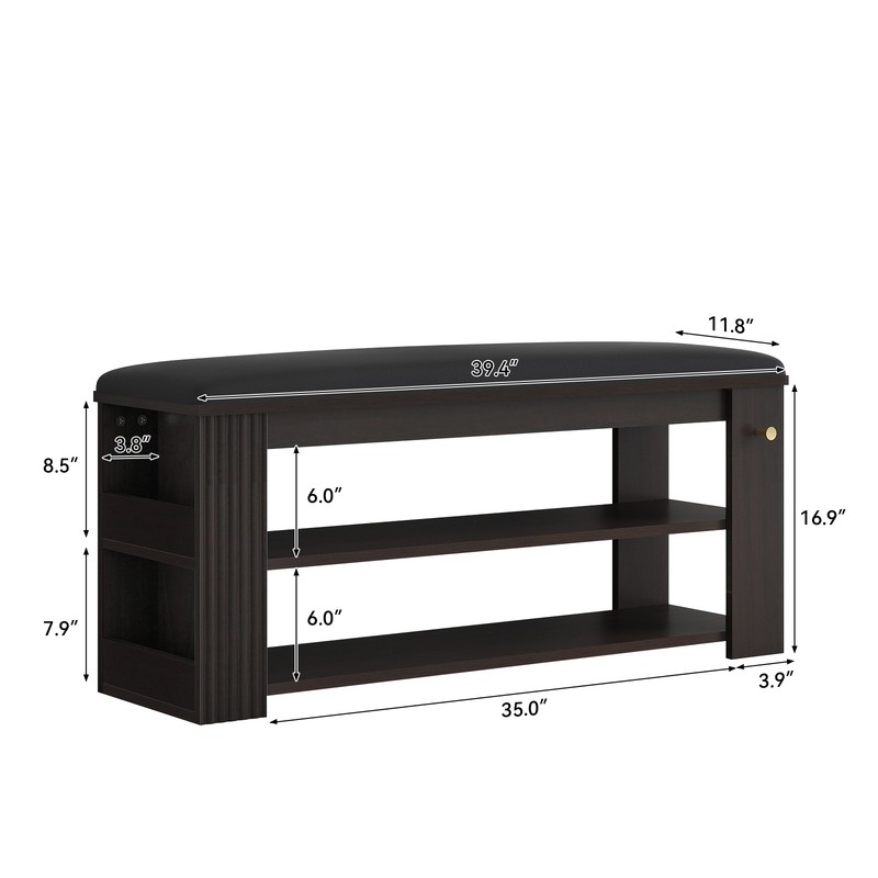 Entryway Bench with Storage and Hooks - PU Leather Ottoman Shoe Rack for Hallway gallery