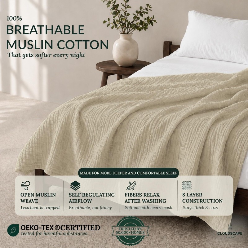 CLOUDSCAPE 8 Layer Muslin Blanket for Adults - 100% Cotton Gauze Muslin Blank... gallery