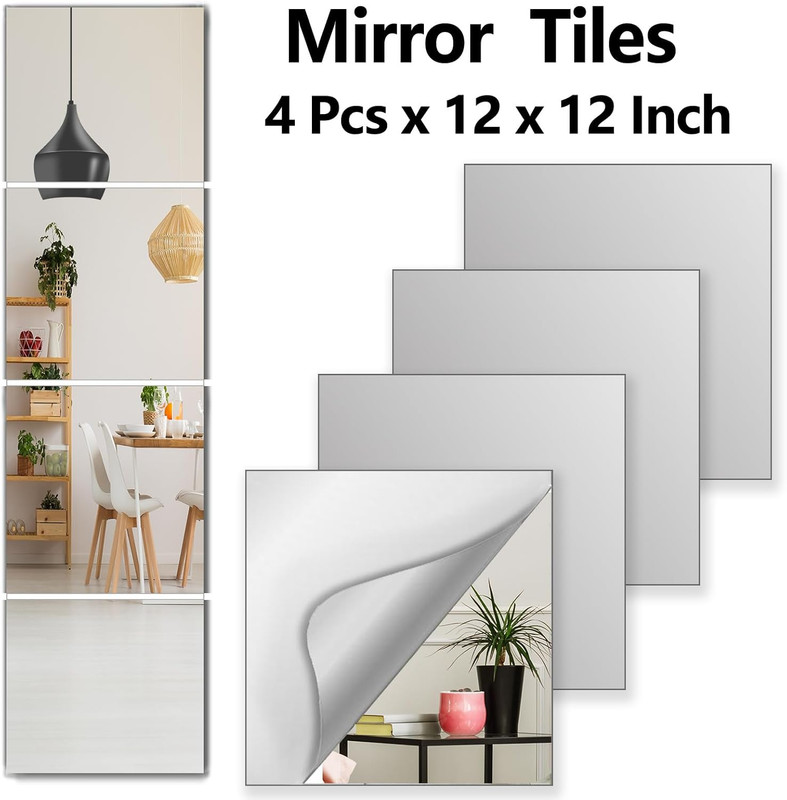 Full-Length Shatterproof Wall Mirror Set, 12x12 Inch, 4 Pcs, Safe for Kids gallery