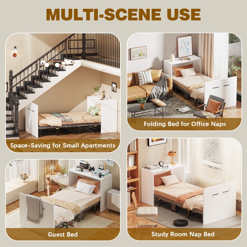 NAIZEA 2 in 1 Cabinet Bed Murphy Bed With Mattress Roll Away Guest Bed 75" x 29" gallery