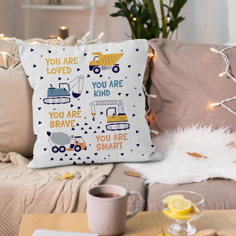 Construction Vehicles Throw Pillow Covers, Inspirational Decorative Pillows C... gallery