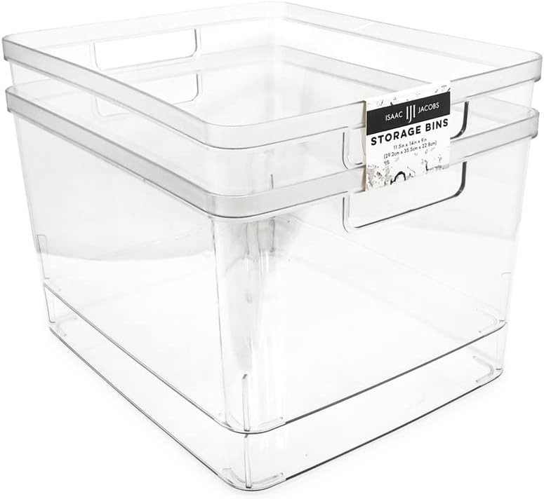 2-Pack Extra-Large Clear Storage Bins 11.5” L x 14” W x 9” H w/Cutout Handles