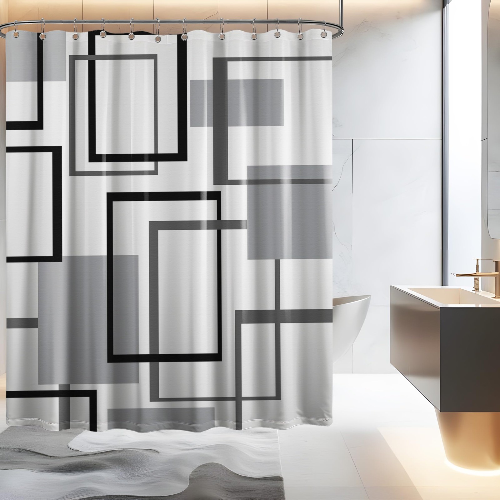 1 PCS Black Grey White Geometric Modern Abstract Shower Curtain 70x72 Inch gallery