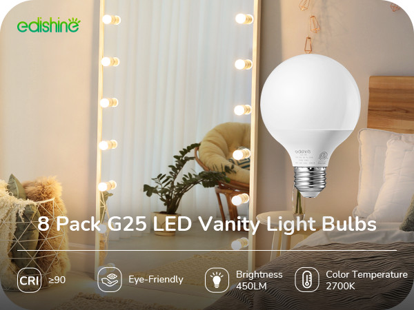 EDISHINE 8 Pack G25 LED Globe Light Bulbs Over Mirror, Makeup Round Light Bulbs gallery