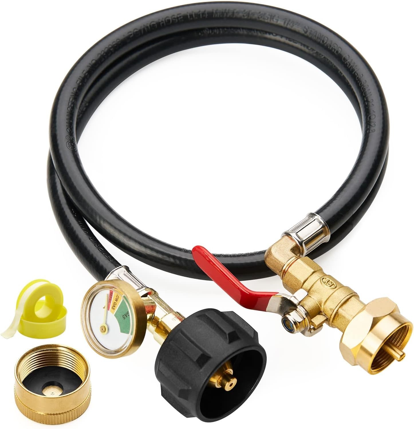 3ft High-Pressure Propane Refill Hose with Gauge & ON/Off Valve for 1LB Tanks gallery