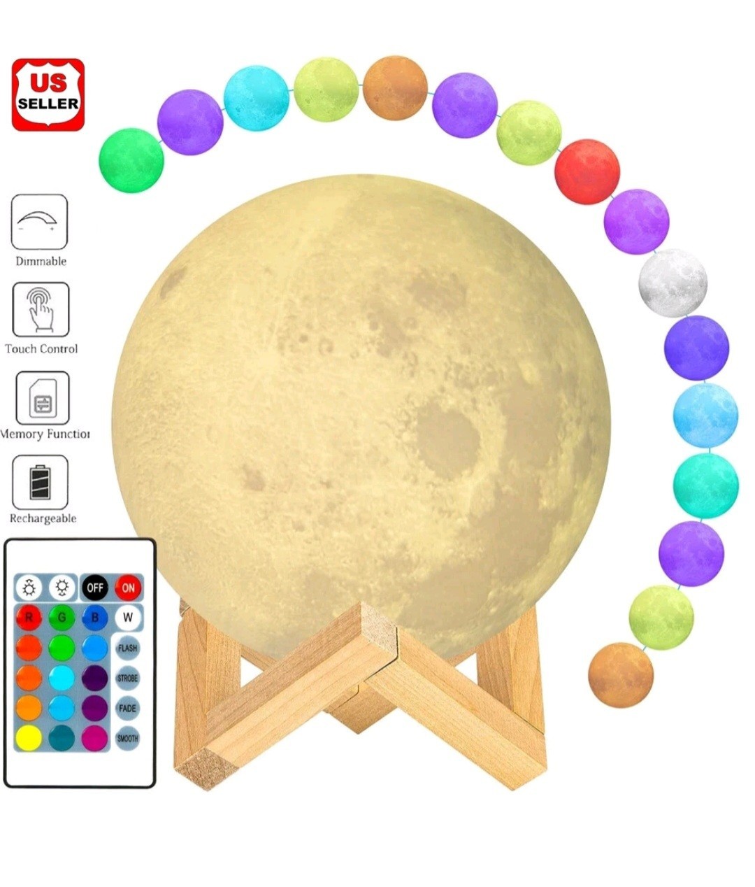 3D Printed Moon Lamp Moonlight USB LED Night Light Touch Color Changing 15cm gallery