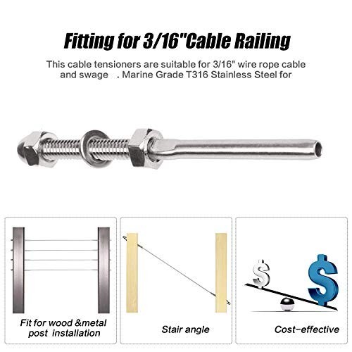 Cable Railing Swage Threaded Stud T316 Stainless Steel 3/16-In 20-Pc Kit gallery