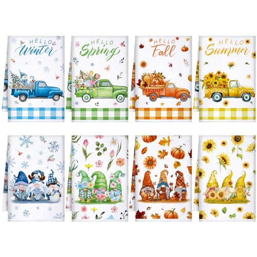 8 Pcs Spring Summer Fall Winter Seasonal Kitchen Towels Decorative Set Gnome gallery