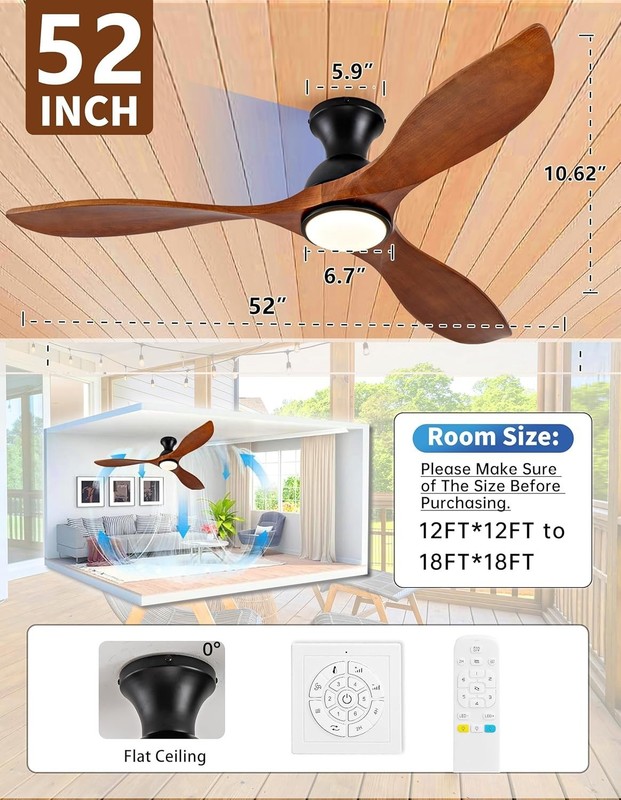 52 Inch Low Profile Ceiling Fans with Lights and Remote, Flush Mount 3 Blade Cei gallery