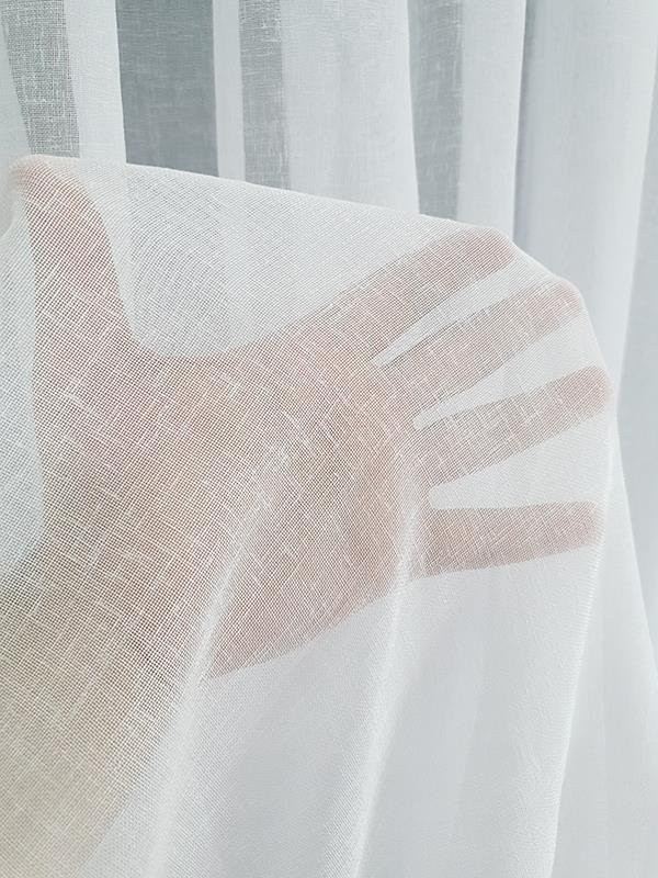High Quality Patterned Linen Fabric Tulle Curtain, 1 by 2.5 pleated, White gallery