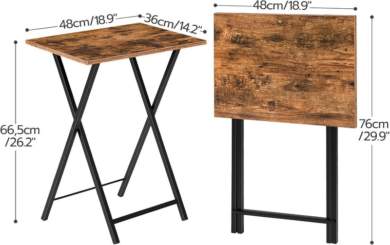 Rustic Brown & Black Folding TV Table - Stylish Snack Companion for Small Spaces gallery