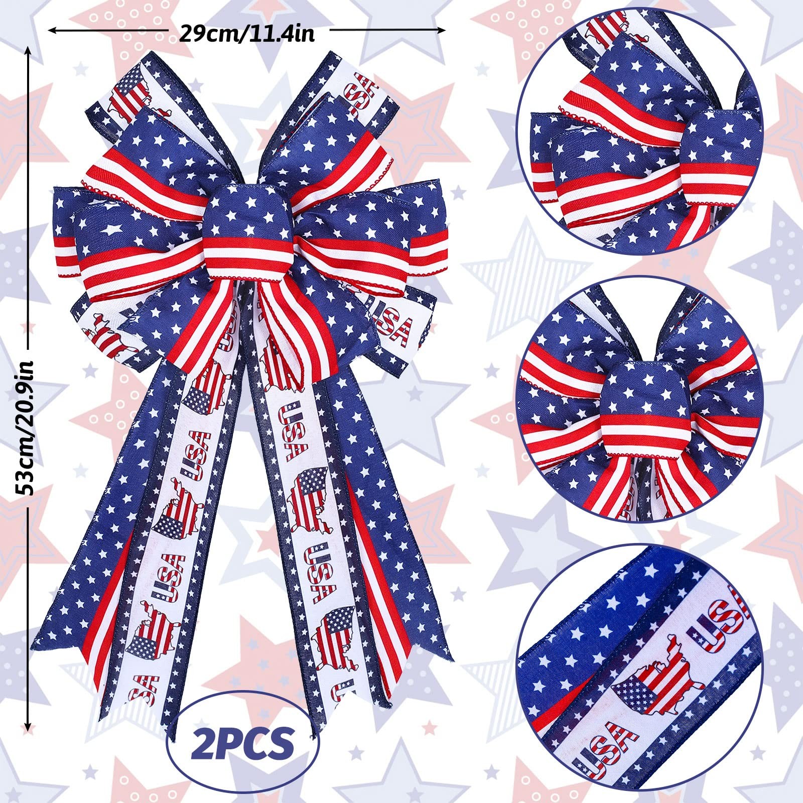 2Pcs Patriotic Large Wreath Bow Red Blue Stars and Stripes Bow 4th of July Ameri gallery
