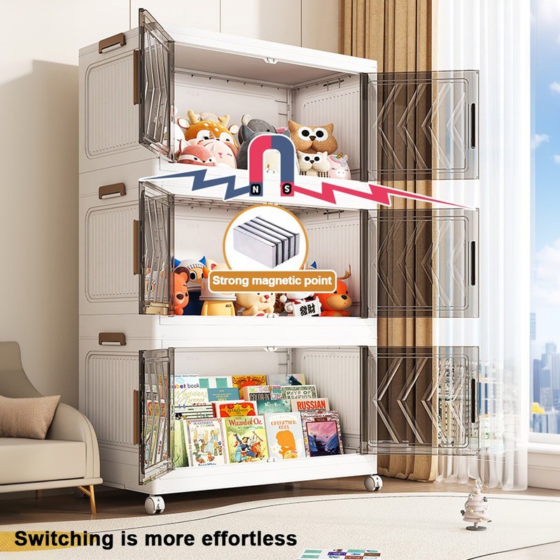 4 Tier Folding Storage Cabinet Stackable Boxes with Magnetic Doors & Wheels US gallery
