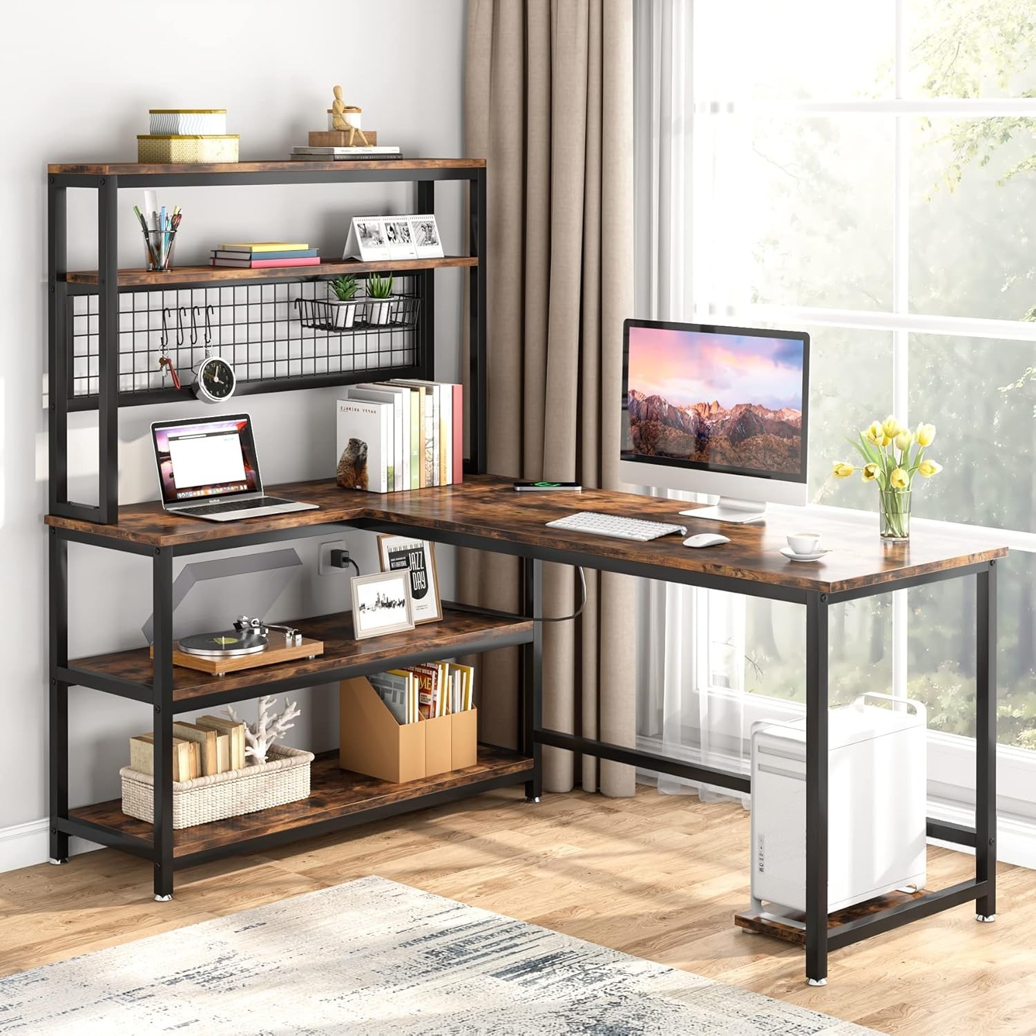 55" L-Shape Computer Desk W/ Hutch & Wireless Charging Office Desk Study Table gallery