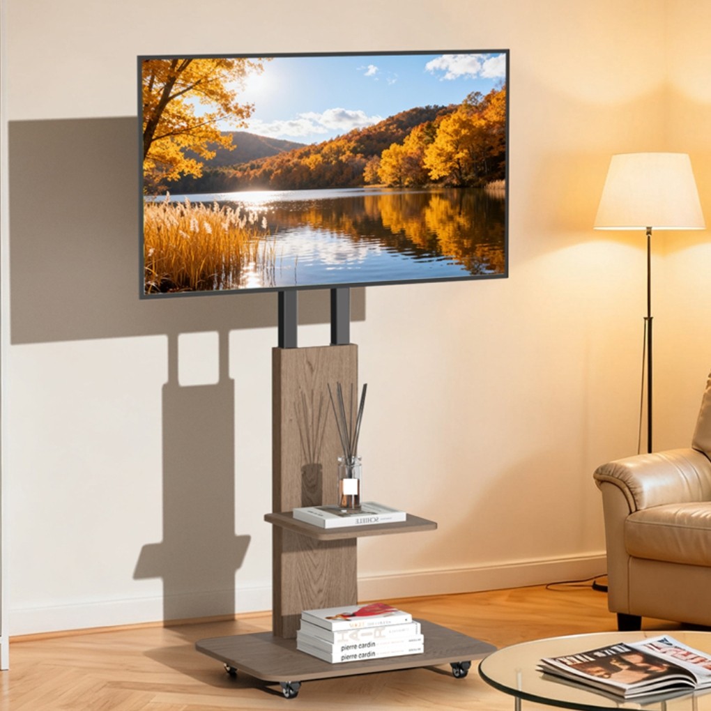 Mobile TV Floor Stand Height Adjustable 40-75 in TV Cart Mount w/ Lockable Wheel gallery