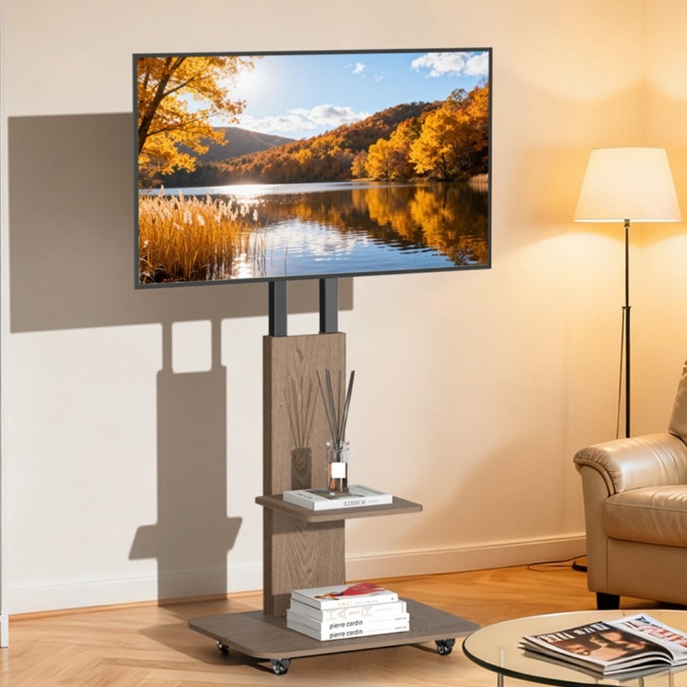Mobile TV Floor Stand Height Adjustable 40-75 in TV Cart Mount w/ Lockable Wheel