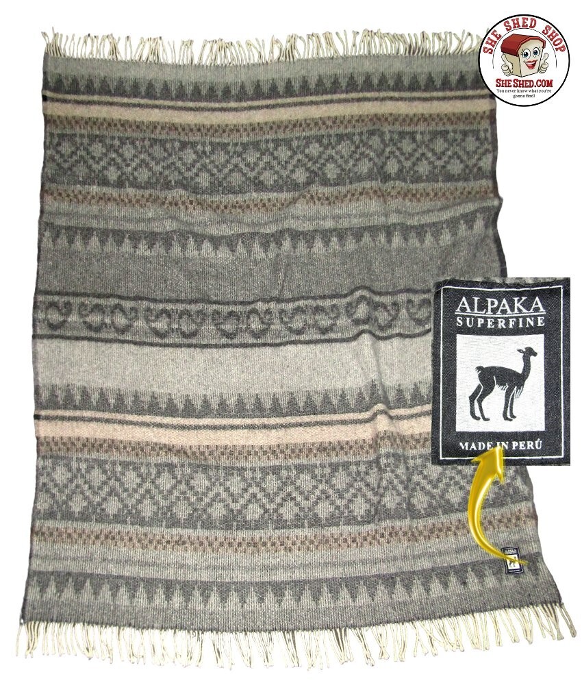 Peru Alpaca Superfine Wool Cherokee Design Throw Blanket 68" x 56" VGC gallery