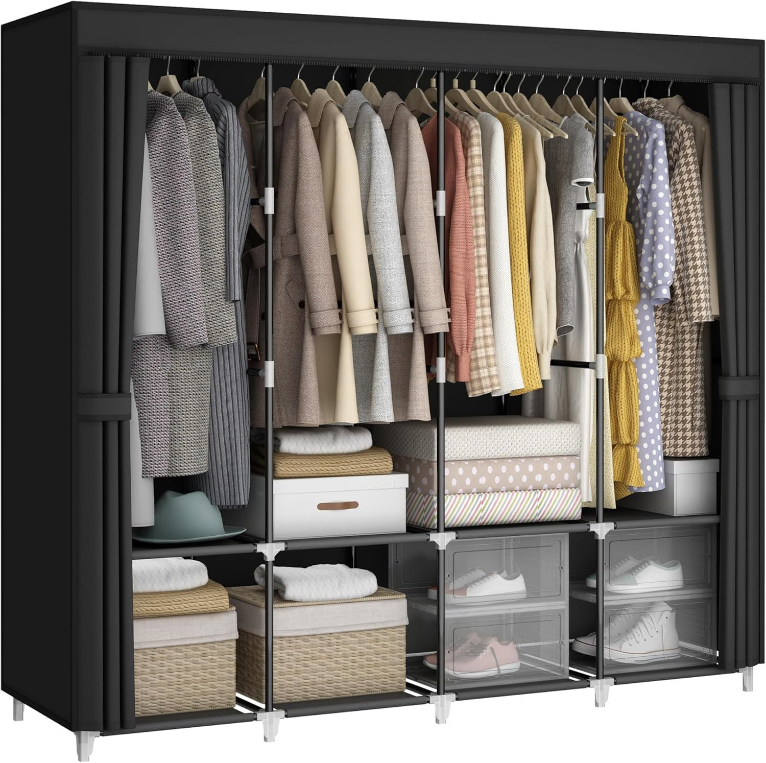 Portable Closet Wardrobe, 67-Inch Clothes Organizer with 4 Hanging Rods and 8 Sh gallery