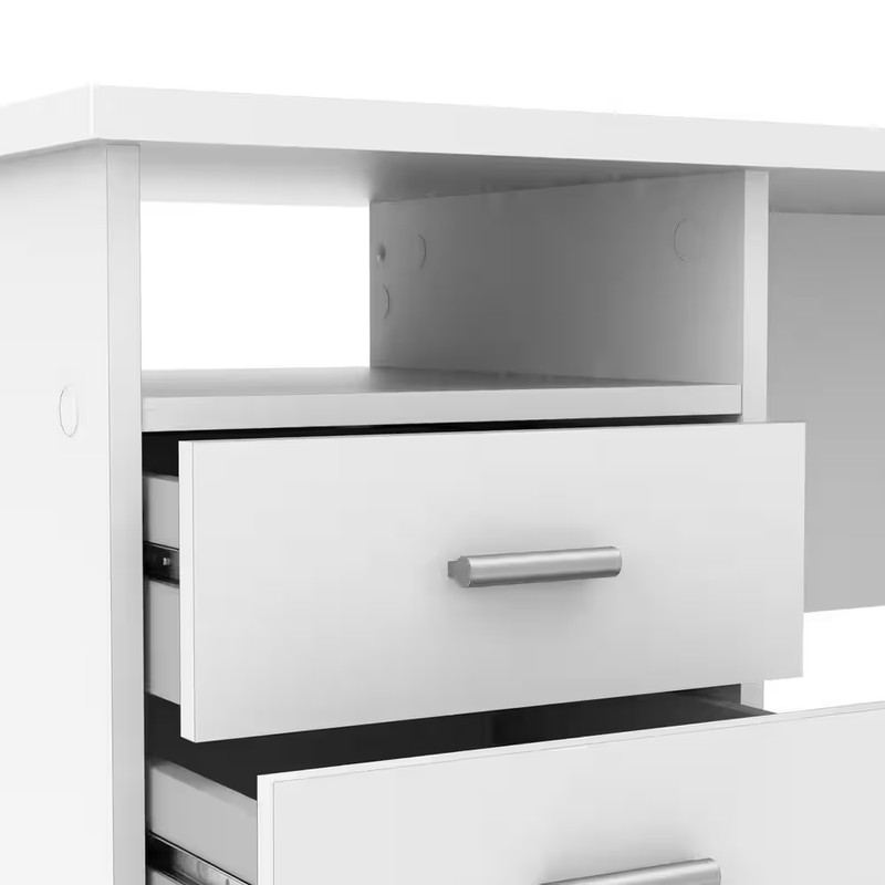 44 In. Rectangular White 4 Drawer Writing Desk with Built-In Storage gallery