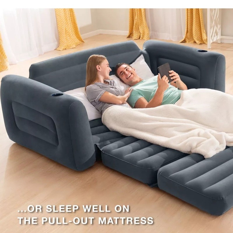 INTEX 66552EP Inflatable Pull-Out Sofa Built-in Cupholder Velvety Surface 2-in-1 gallery