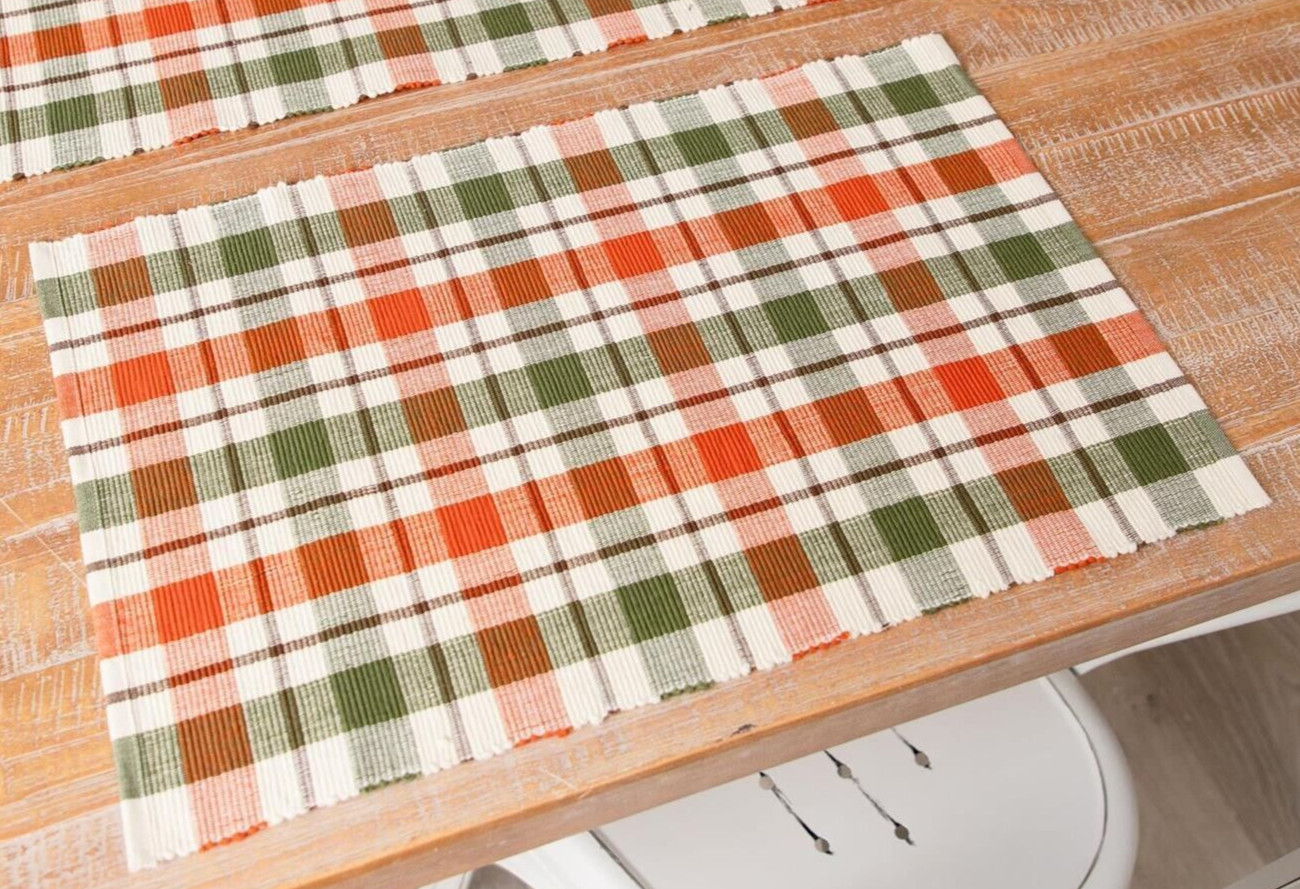 NEW PLAID FALL PLACEMATS SET OF 4 RUST CREAM GREEN 13"x19" Farmhouse Chic Autumn gallery