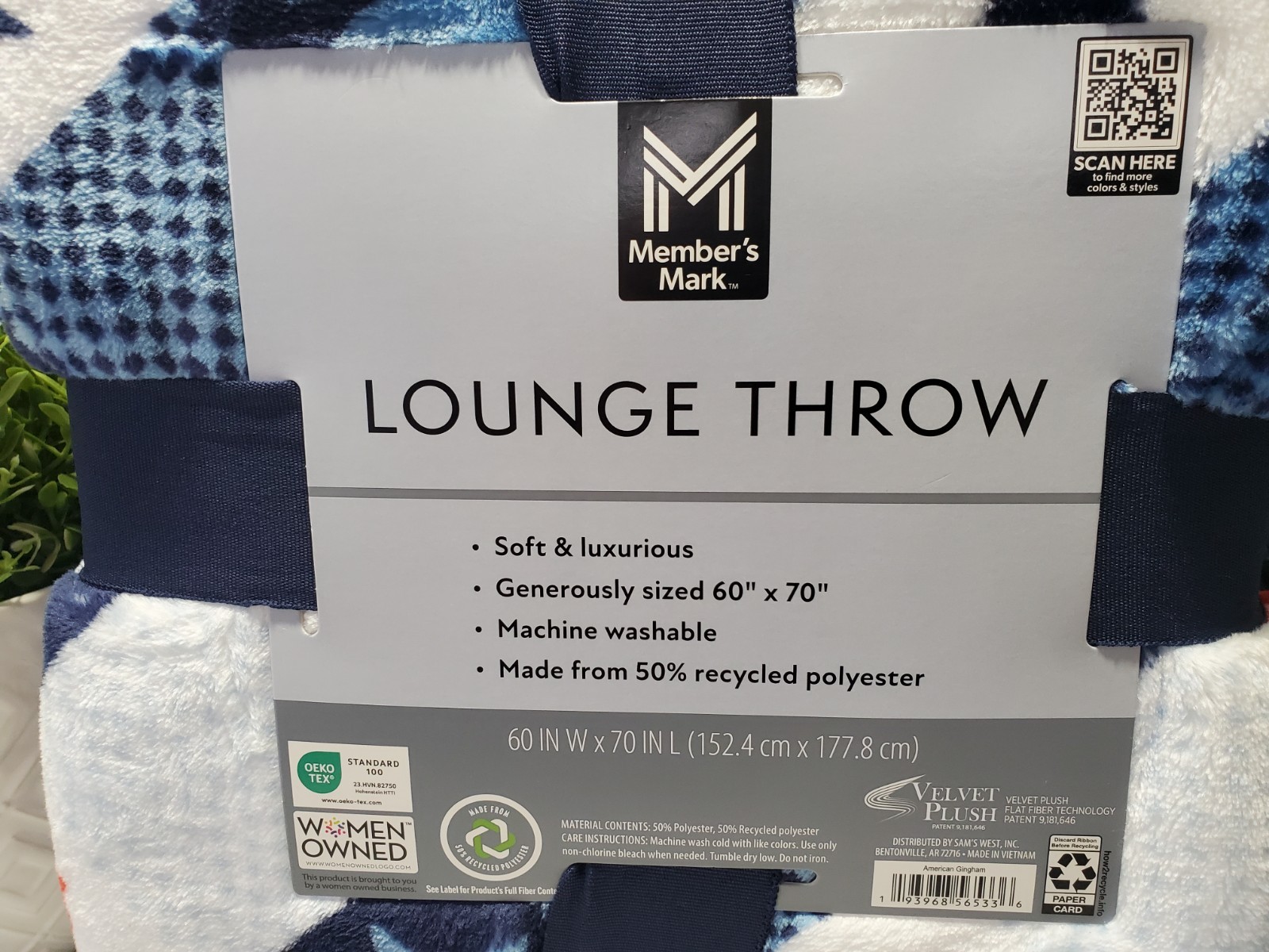 Member's Mark Red, White & Blue Lounge Throw 60" x 70"American Gingham 💘🤍💙NEW gallery