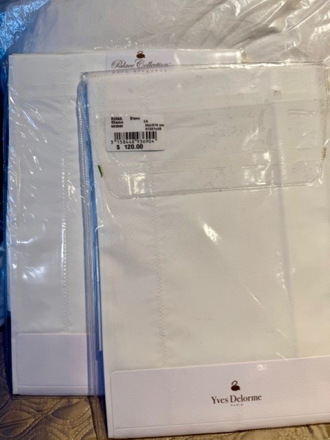 White Standard Shams pair (2) called Roma percale 500 TC French Yves Delorme gallery