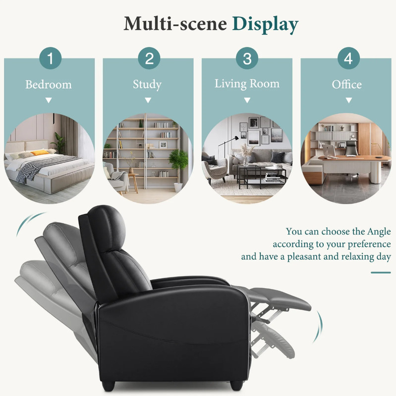 SMUG Black Single Sofa Comfortable Recliner Adjustable Reclining for Lounge gallery