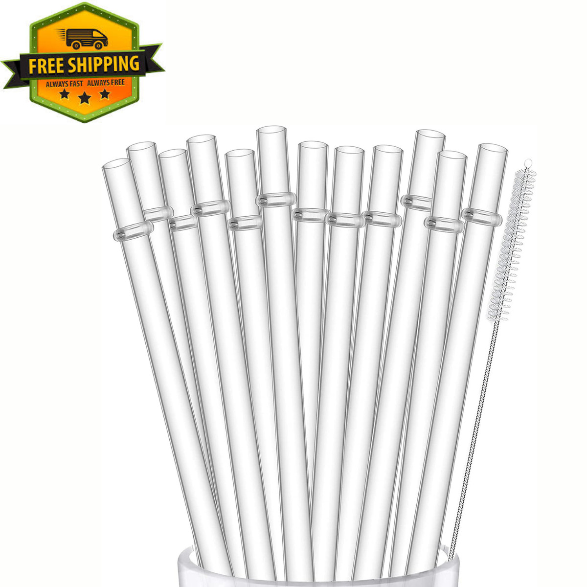 12 Pack Reusable Hard Plastic Clear Straws 10.5 inch Tumbler Straws wit gallery