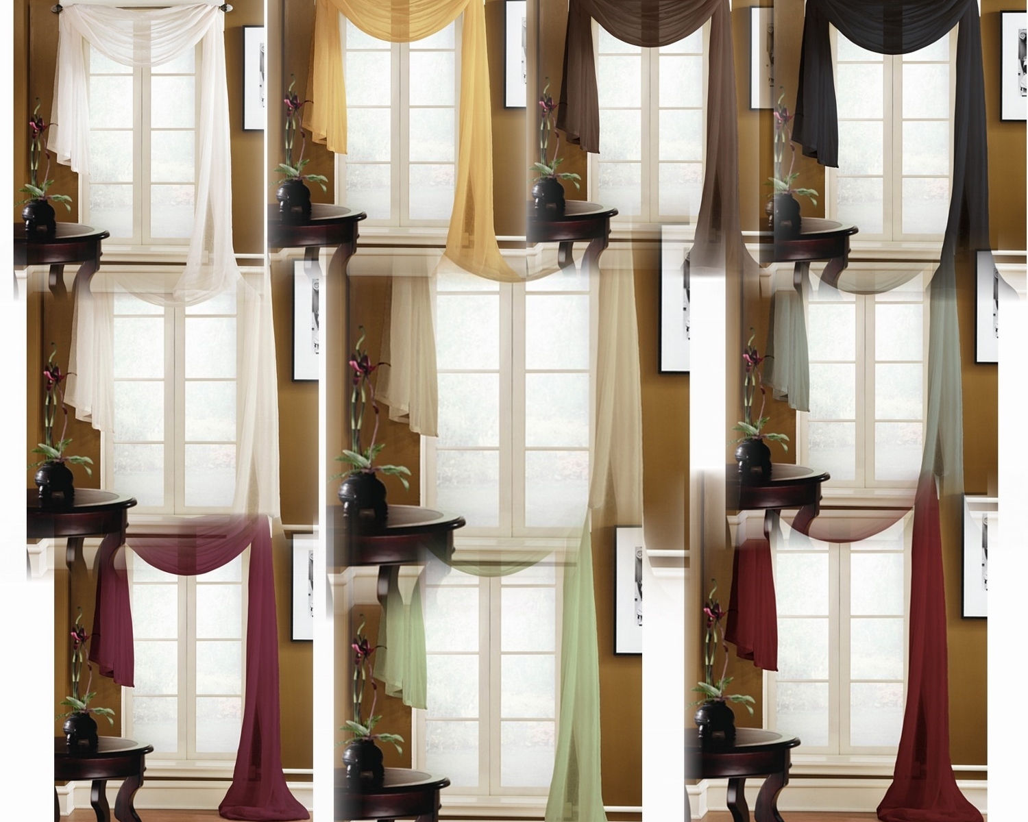 1 PC SCARF VALANCE TOPPER CASCADING VOILE SHEER FABRIC 35"-37" WIDE X 216" LONG gallery