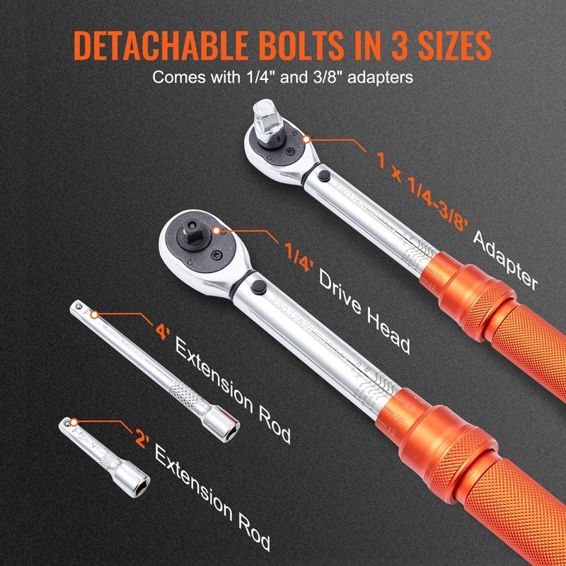VEVOR Torque Wrench Adjustable Torque Wrench 1/4" Drive 20-200in.lb/2.3-23Nm gallery