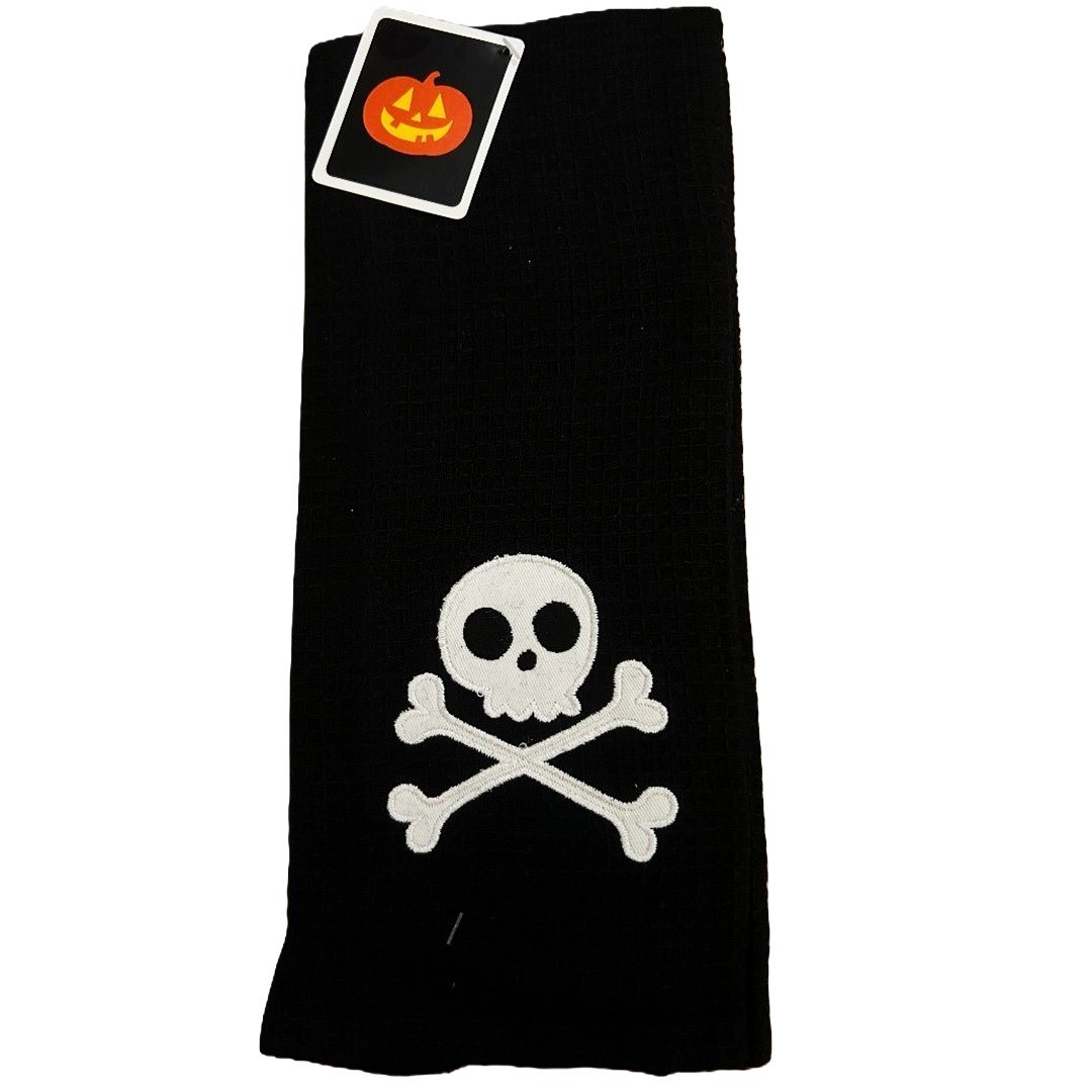 Black SKULL CROSSBONES Kitchen Hand TOWEL Pirate Jolly Roger Tiki Bar Decoration gallery