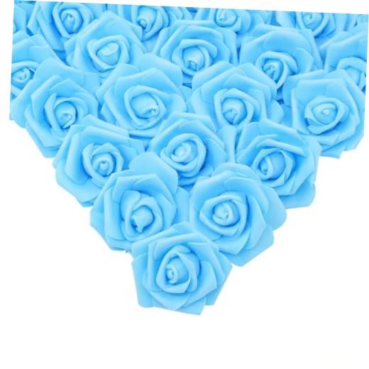Artificial Rose Flower Heads, 100 Pcs Real Looking Sky Blue 100pcs Sky Blue gallery